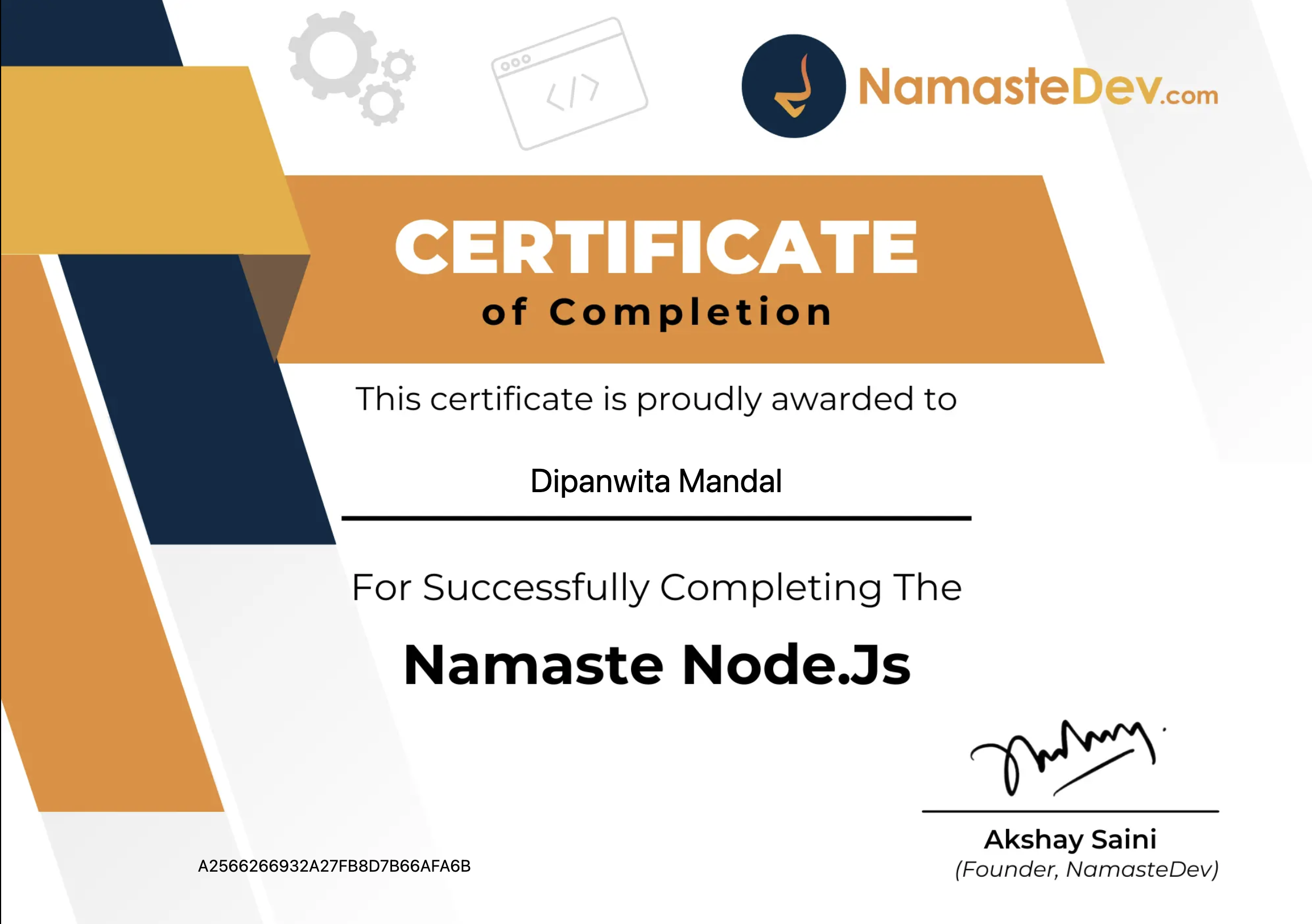 Namaste Node.js certificate